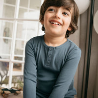 Organic Cotton Modal Long Sleeve Henley - Stormy Night Childrens Top from Jamie Kay Australia