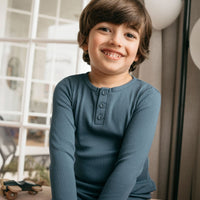 Organic Cotton Modal Long Sleeve Henley - Stormy Night Childrens Top from Jamie Kay Australia