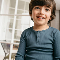 Organic Cotton Modal Long Sleeve Henley - Stormy Night Childrens Top from Jamie Kay Australia