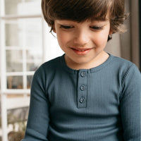 Organic Cotton Modal Long Sleeve Henley - Stormy Night Childrens Top from Jamie Kay Australia
