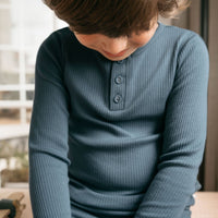 Organic Cotton Modal Long Sleeve Henley - Stormy Night Childrens Top from Jamie Kay Australia