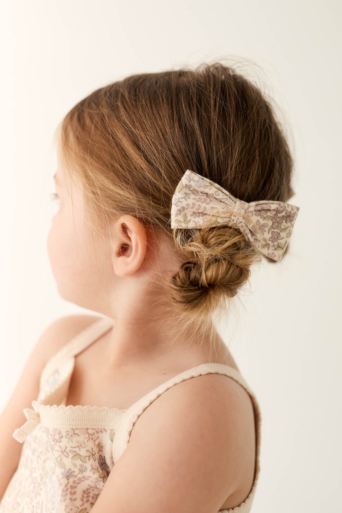 Organic Cotton Bow 2PK - April Floral Mauve Childrens Bow from Jamie Kay Australia
