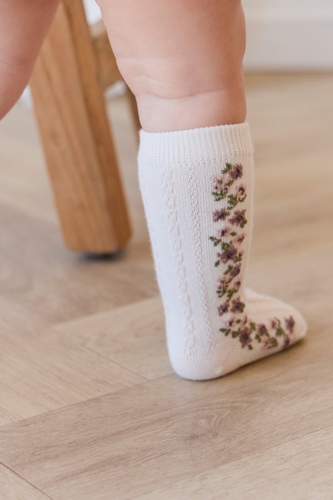 Cassie Knee High Sock - Cassie Floral Jacquard - Bridal Blush Childrens Sock from Jamie Kay Australia