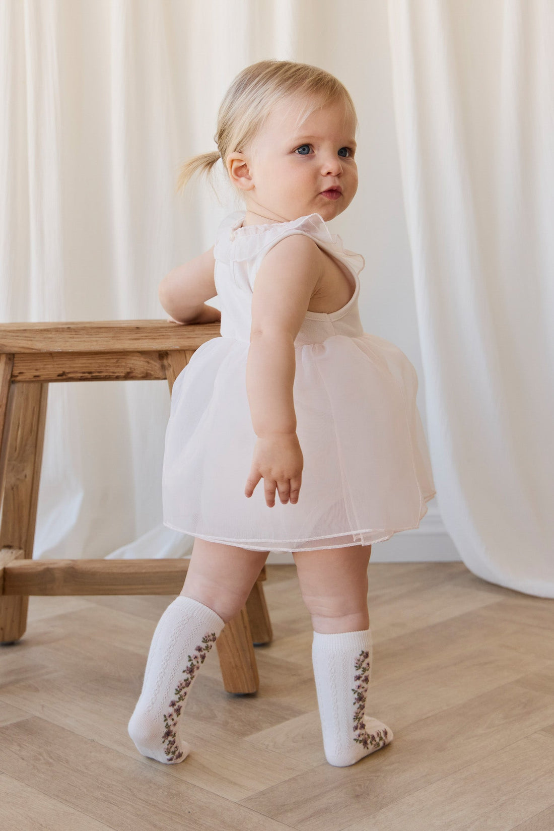 Cassie Knee High Sock - Cassie Floral Jacquard - Bridal Blush Childrens Sock from Jamie Kay Australia