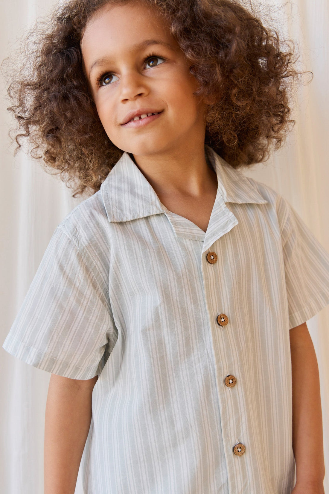 Organic Cotton Silas Shirt - Variegated Stripe Shoreline Childrens Shirt from Jamie Kay Australia