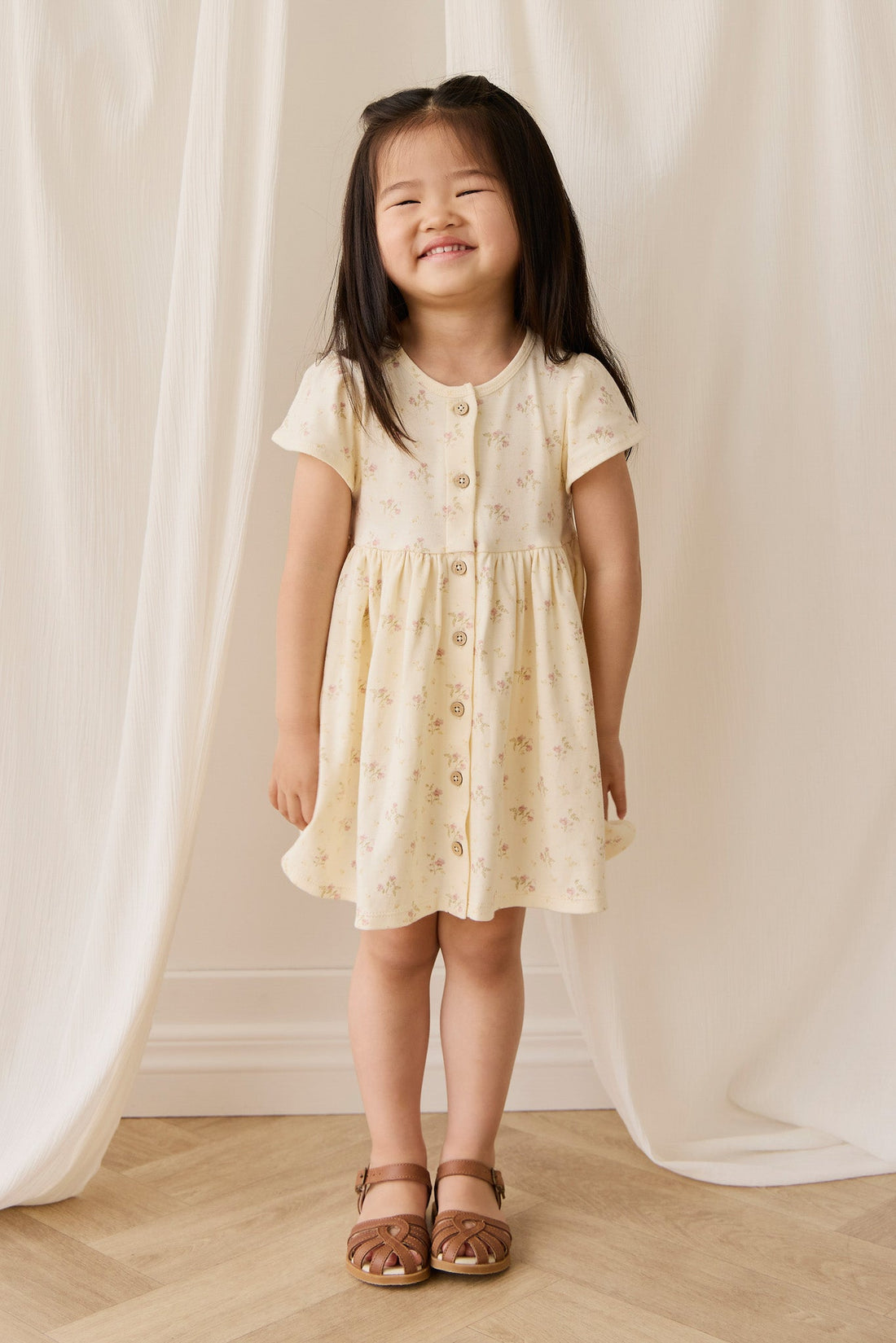 Organic Cotton Dahlia Dress - Thelma Parchment Childrens Dress from Jamie Kay Australia