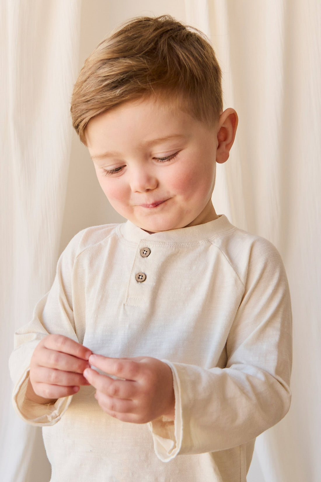 Organic Cotton Lewis Long Sleeve Tee - Parchment Childrens Top from Jamie Kay Australia