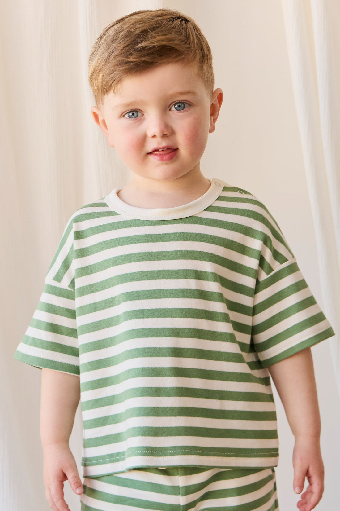 Pima Cotton Wesley Tee - Essential Stripe Parchment/Snow Pea Childrens Top from Jamie Kay Australia