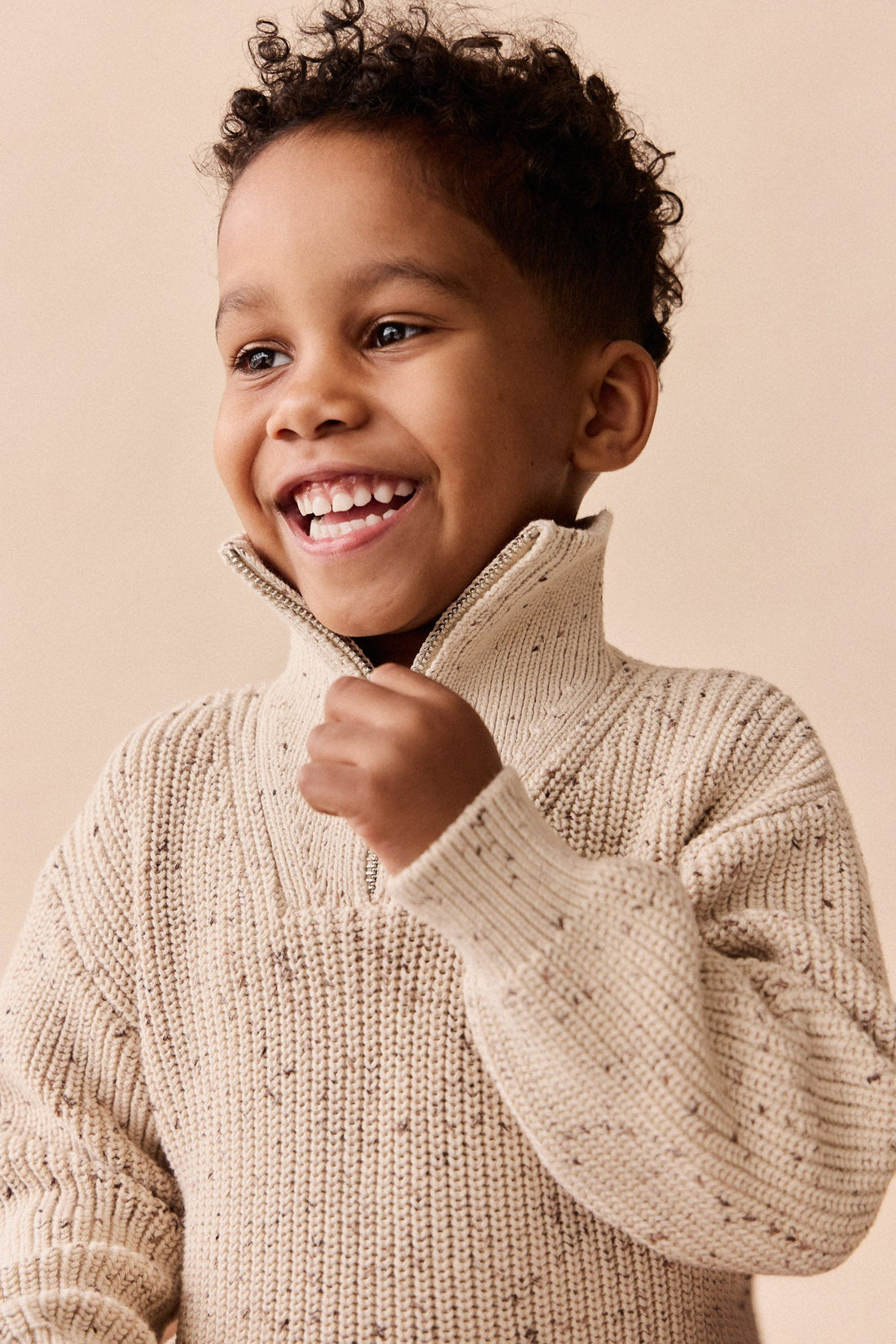 James Half Zip Jumper - Buff Fleck Childrens Jumper from Jamie Kay Australia