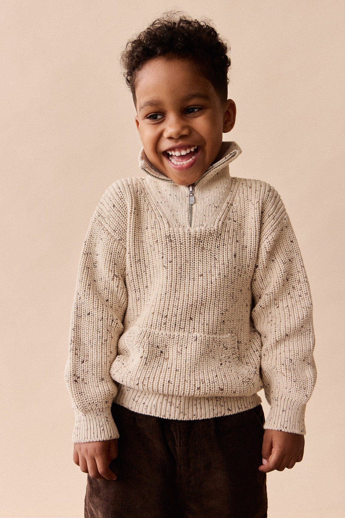 James Half Zip Jumper - Buff Fleck Childrens Jumper from Jamie Kay Australia