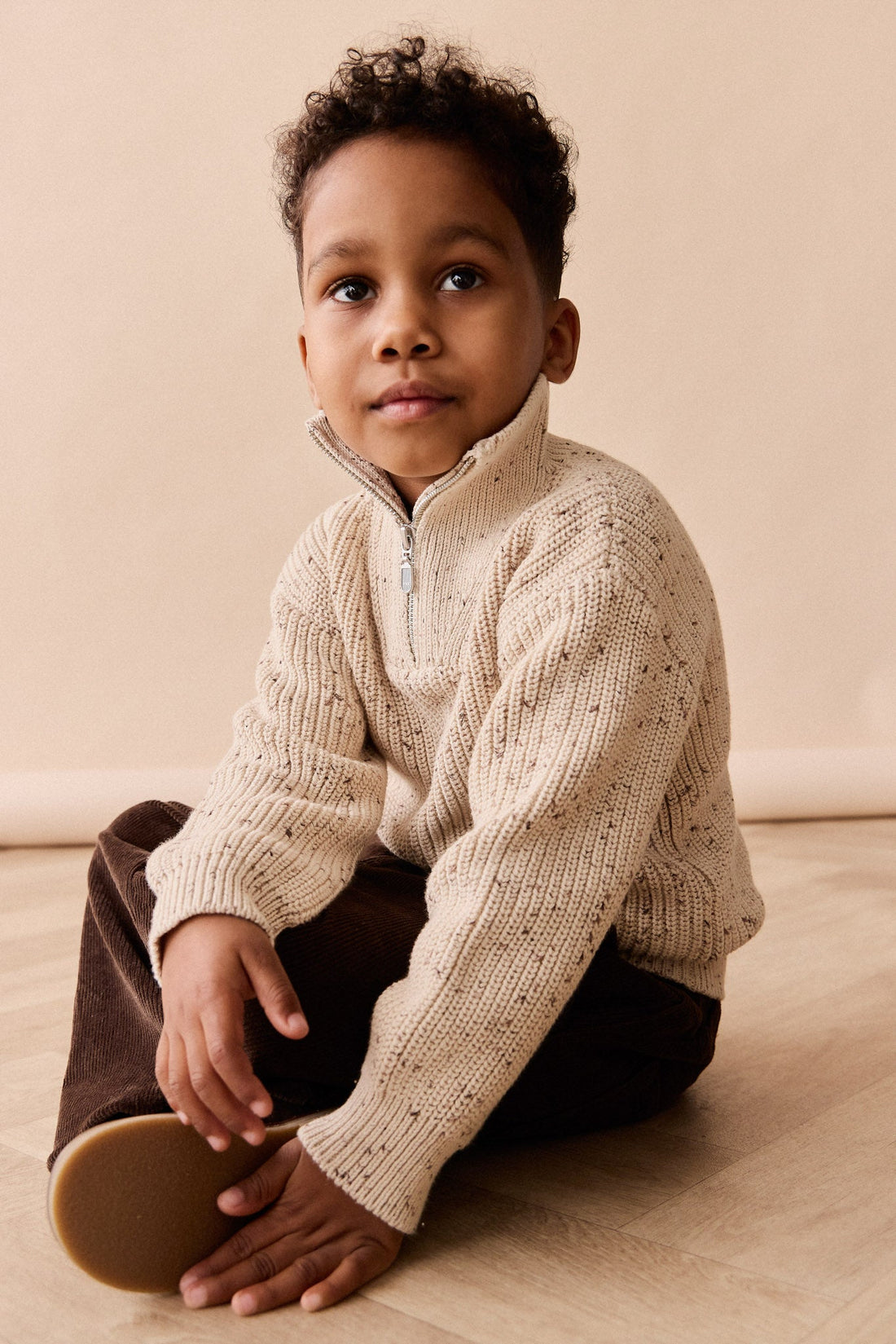 James Half Zip Jumper - Buff Fleck Childrens Jumper from Jamie Kay Australia