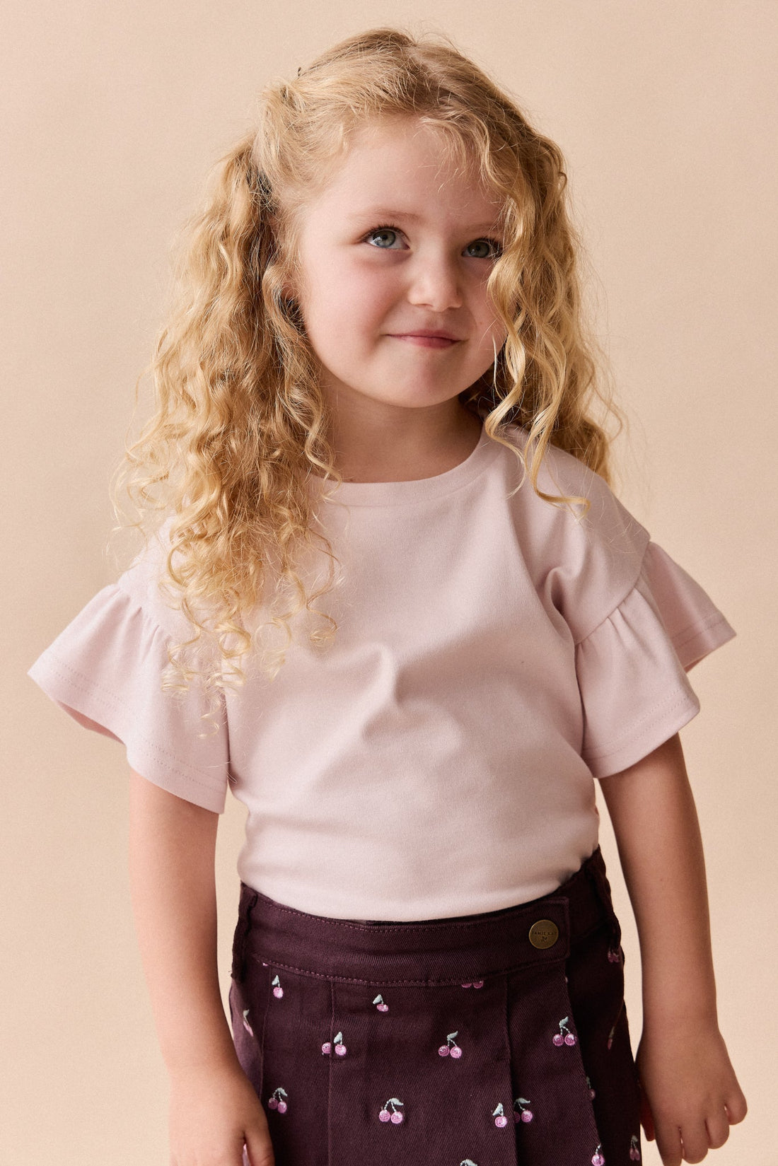 Pima Cotton Courtney Ruffle Top - Soft Misty Rose Childrens Top from Jamie Kay Australia