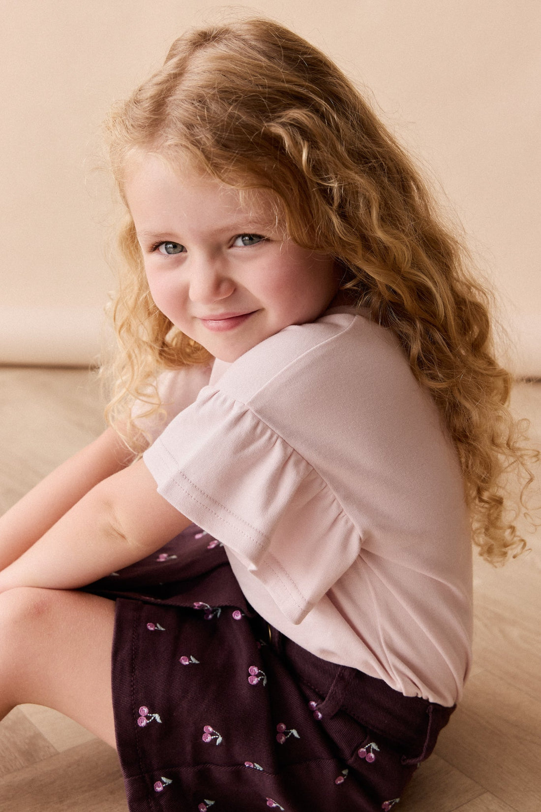 Pima Cotton Courtney Ruffle Top - Soft Misty Rose Childrens Top from Jamie Kay Australia