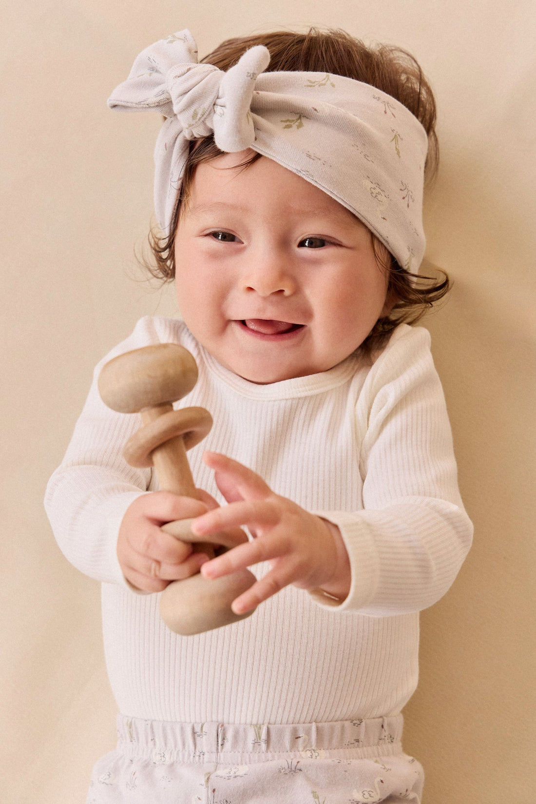 Organic Cotton Fine Rib Long Sleeve Bodysuit - Parchment Childrens Top from Jamie Kay Australia