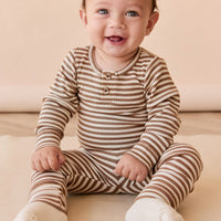 Organic Cotton Modal Legging - Narrow Stripe Thatch/Buff Childrens Legging from Jamie Kay Australia