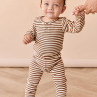 Organic Cotton Modal Legging - Narrow Stripe Thatch/Buff Childrens Legging from Jamie Kay Australia