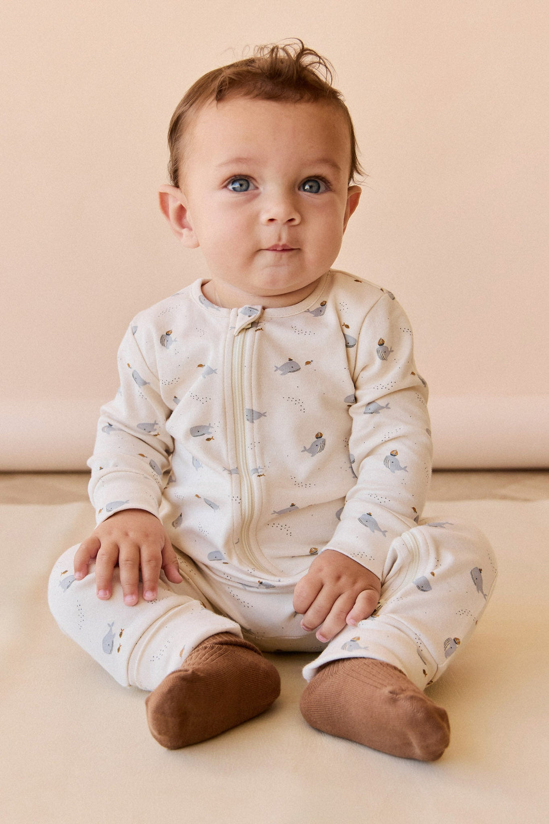 Organic Cotton Reese Zip Onepiece - Whales Childrens Onepiece from Jamie Kay Australia