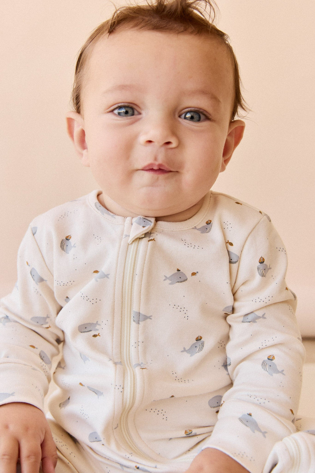Organic Cotton Reese Zip Onepiece - Whales Childrens Onepiece from Jamie Kay Australia
