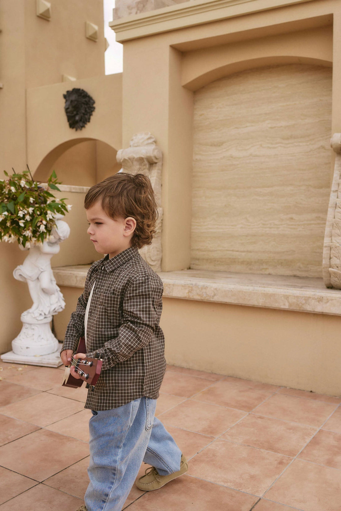 Organic Cotton Isaiah Shirt - Coffee Grid Childrens Shirt from Jamie Kay Australia