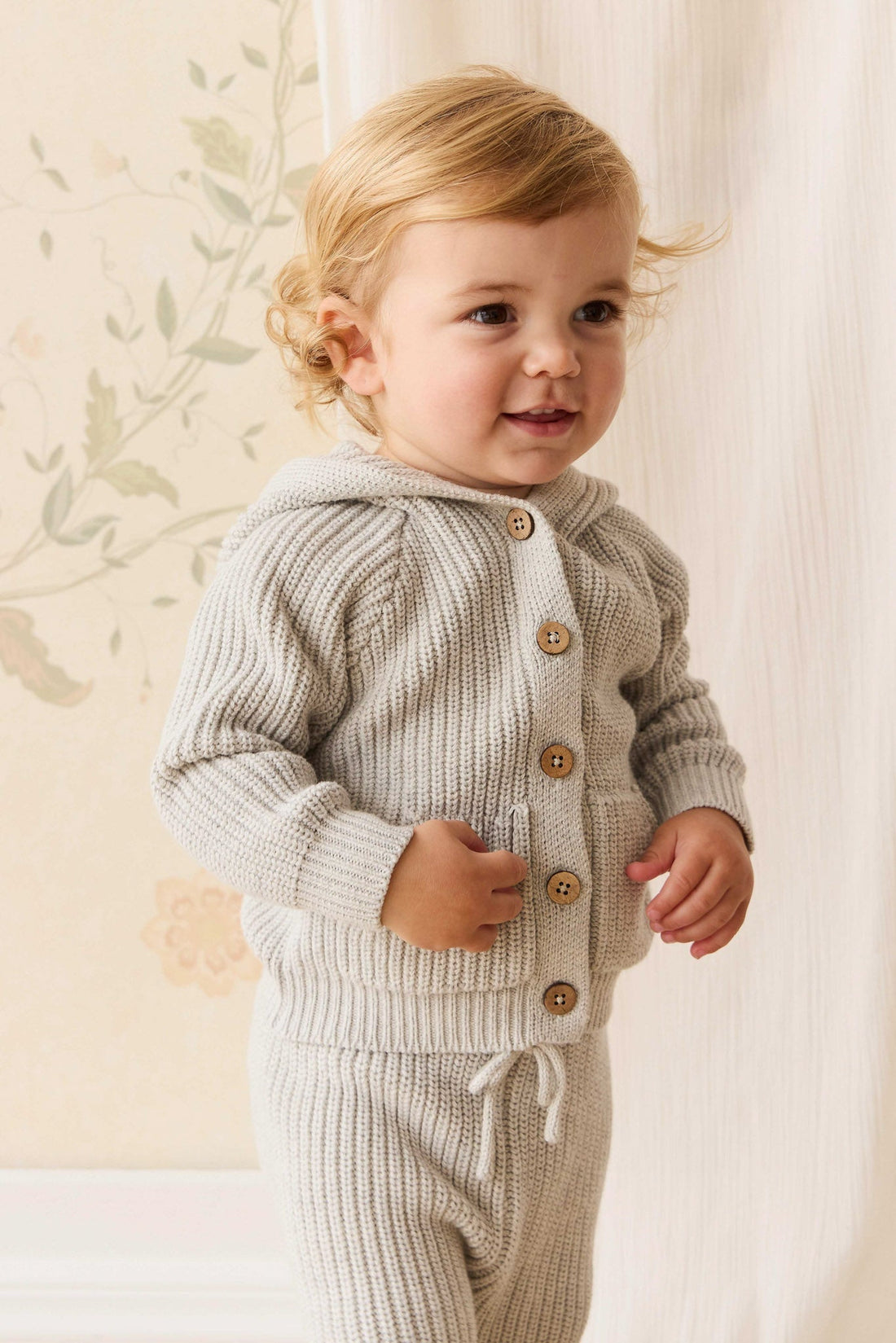 OG Bear Knit - Light Grey Marle Childrens Cardigan from Jamie Kay Australia
