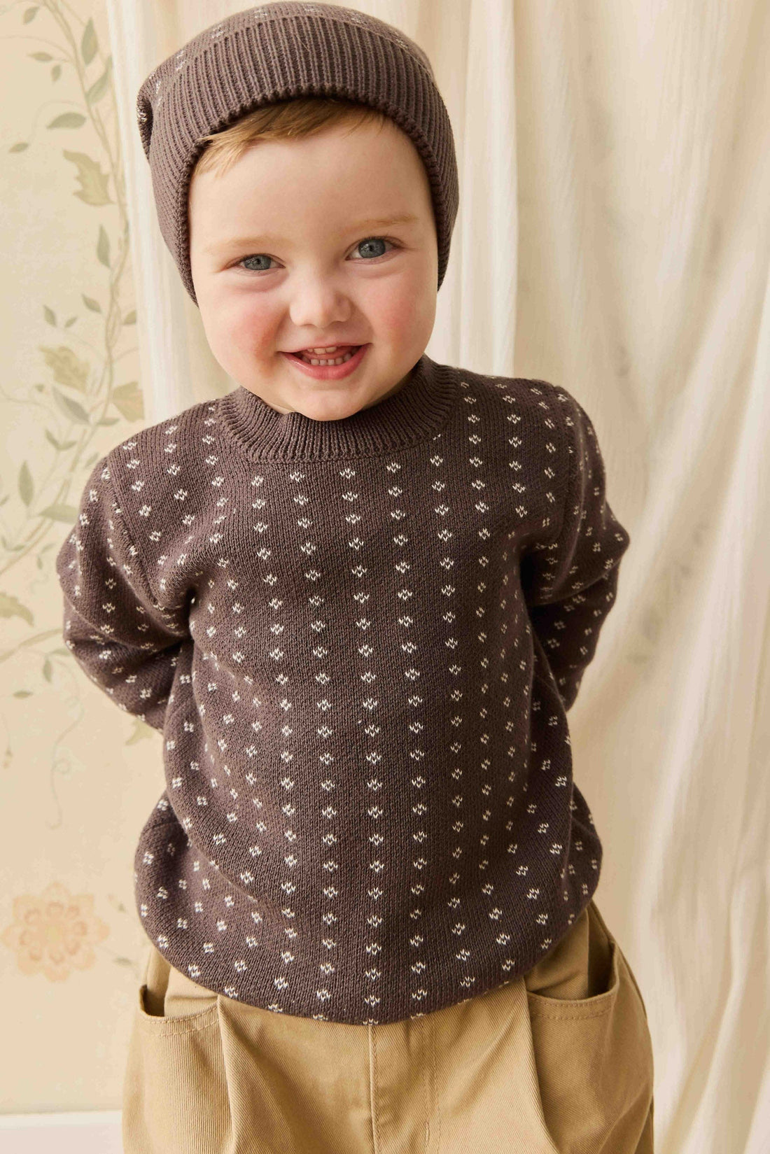 Dorian Jumper - Knitted Diamonds Coffee Childrens Jumper from Jamie Kay Australia