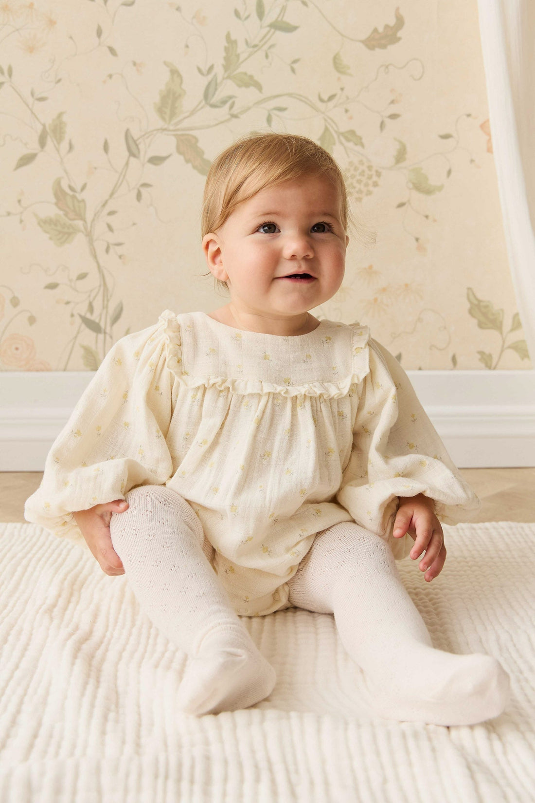 Organic Cotton Muslin Frances Playsuit - Vintage Ditsy Childrens Playsuit from Jamie Kay Australia