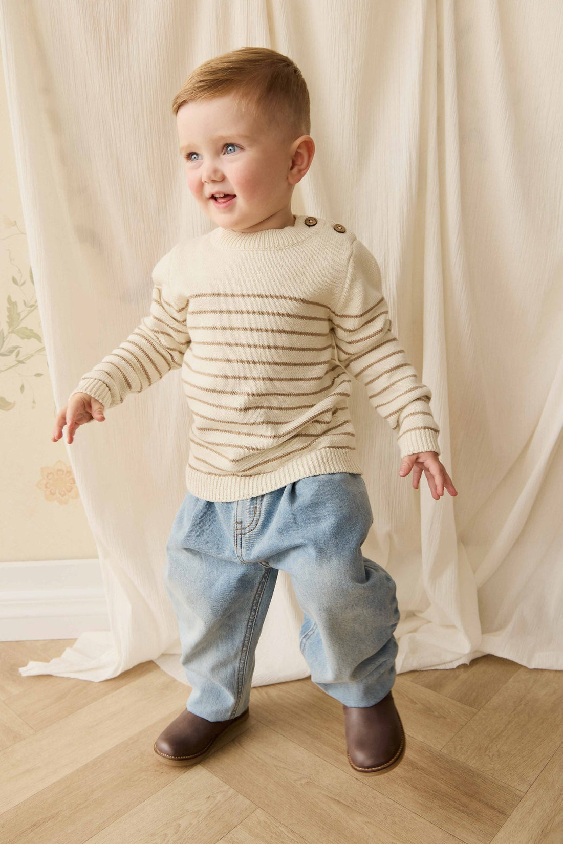 Malcolm Knitted Jumper - Malcolm Stripe Cloud/Brioche Childrens Jumper from Jamie Kay Australia