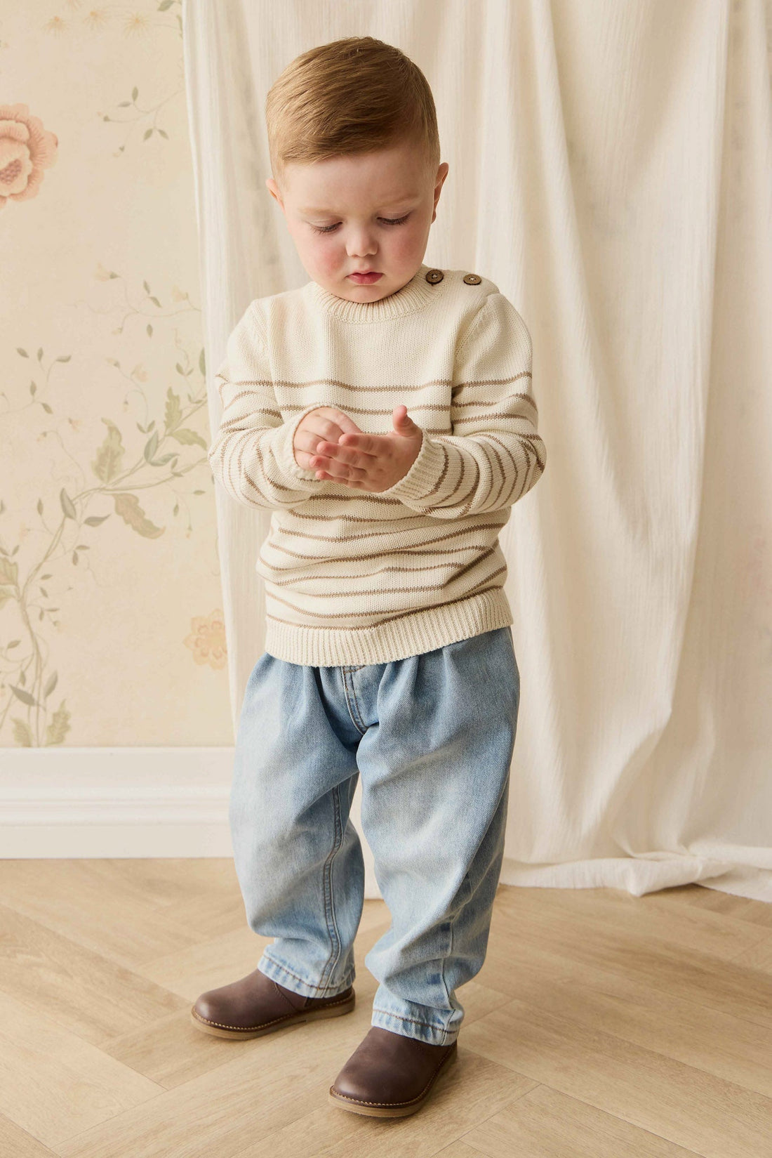 Malcolm Knitted Jumper - Malcolm Stripe Cloud/Brioche Childrens Jumper from Jamie Kay Australia