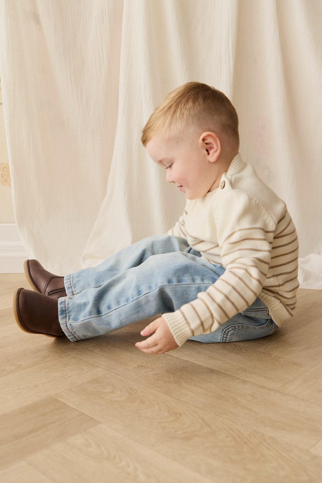 Malcolm Knitted Jumper - Malcolm Stripe Cloud/Brioche Childrens Jumper from Jamie Kay Australia