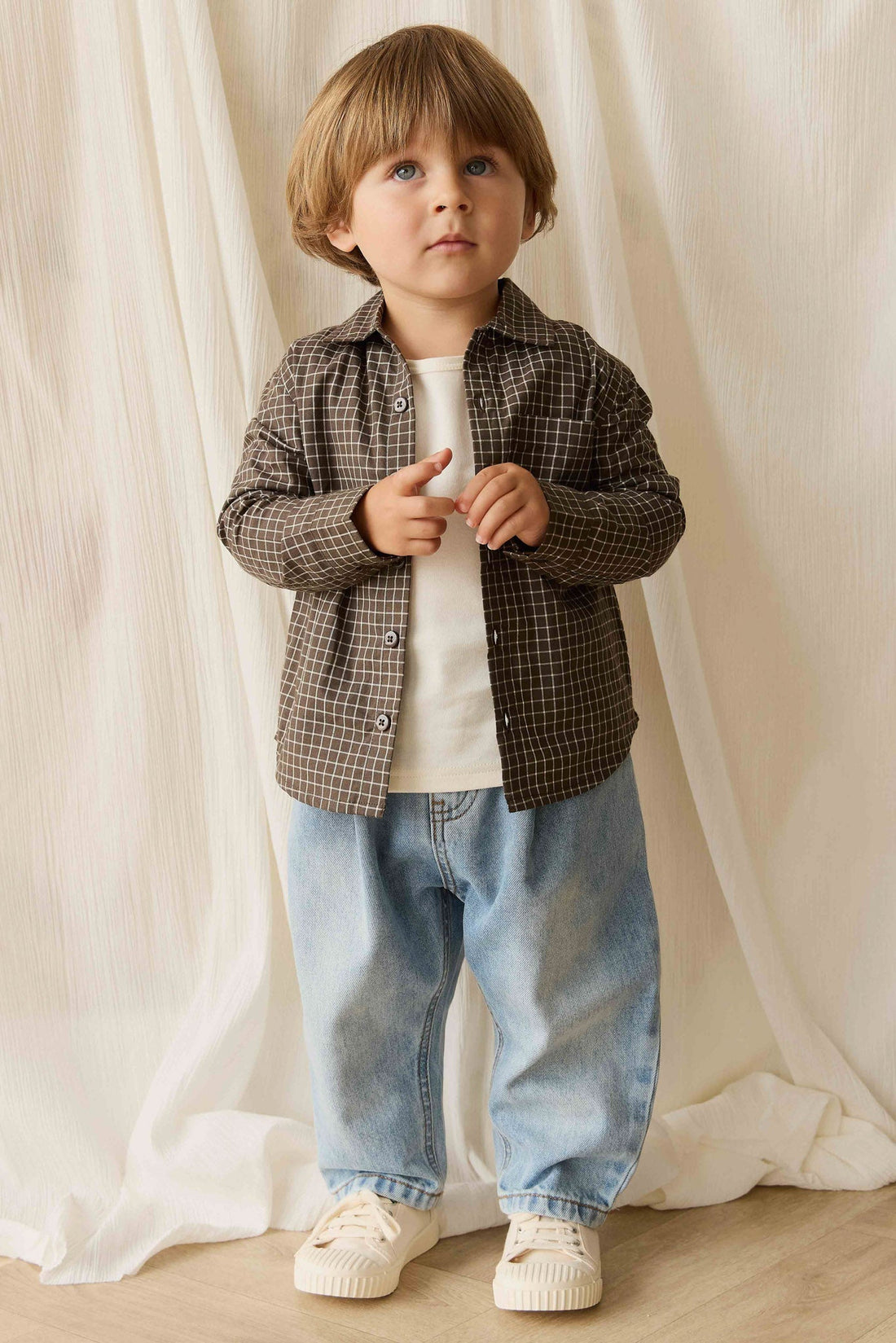 Organic Cotton Isaiah Shirt - Coffee Grid Childrens Shirt from Jamie Kay Australia
