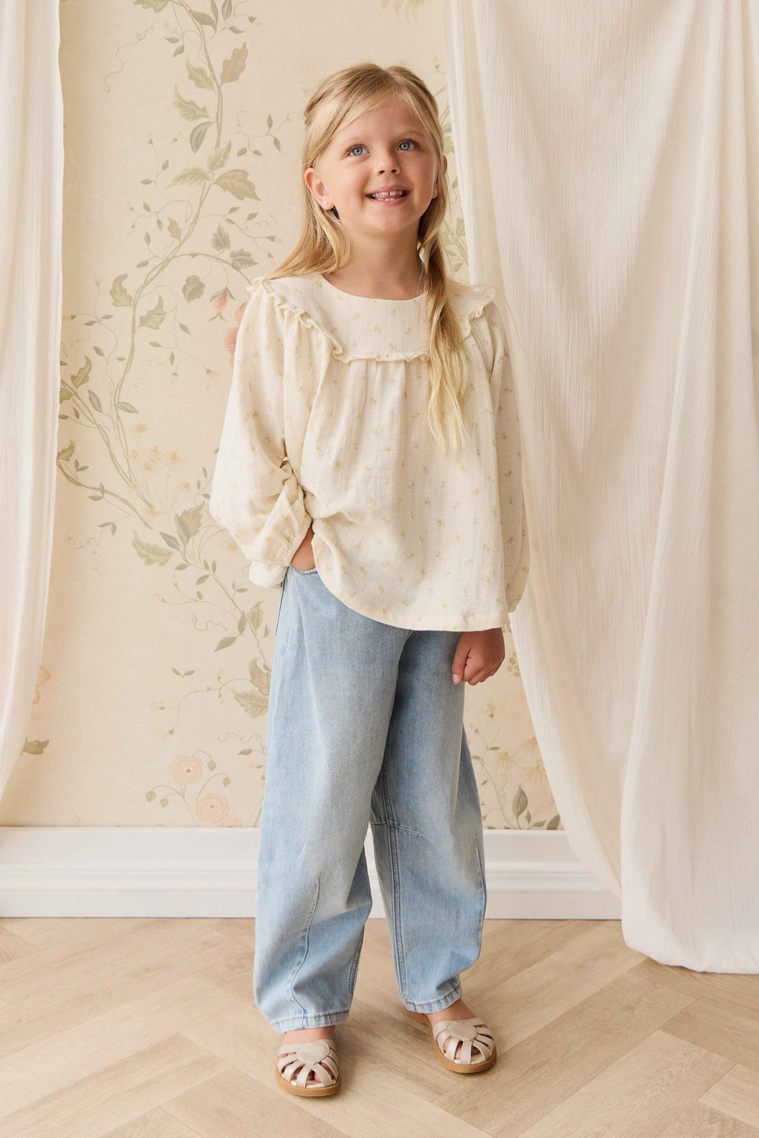 Organic Cotton Muslin Amira Blouse - Vintage Ditsy Childrens Top from Jamie Kay Australia