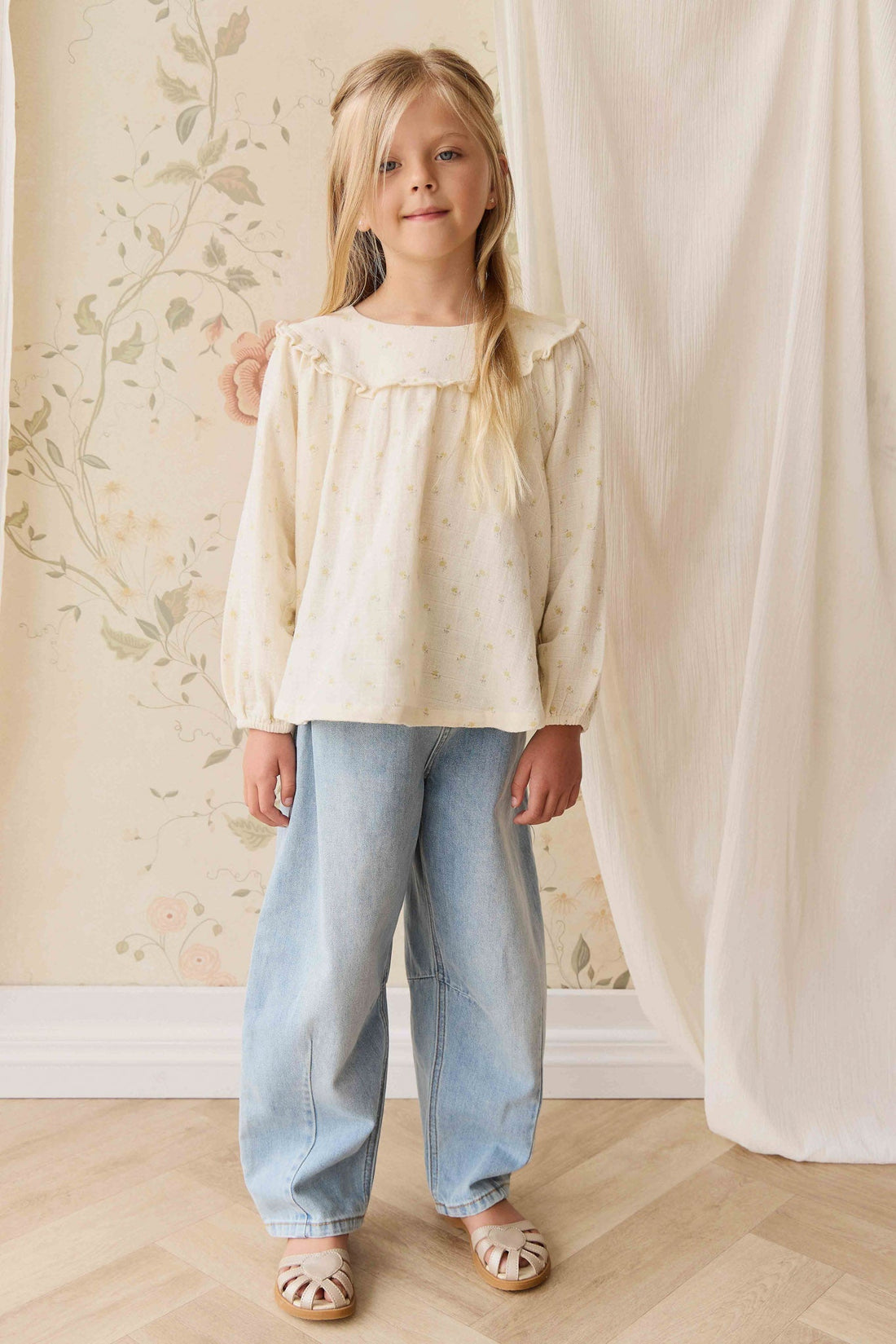Organic Cotton Muslin Amira Blouse - Vintage Ditsy Childrens Top from Jamie Kay Australia