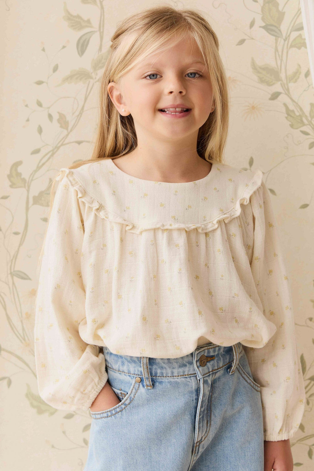 Organic Cotton Muslin Amira Blouse - Vintage Ditsy Childrens Top from Jamie Kay Australia