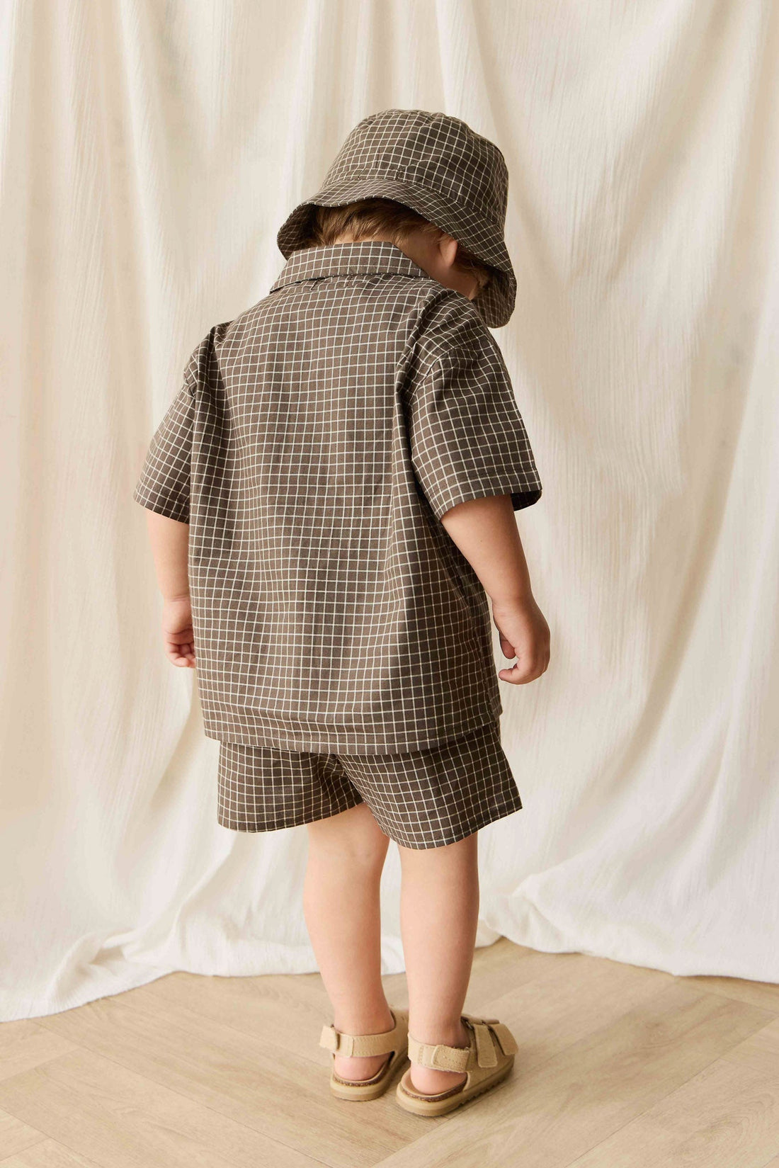 Organic Cotton Silas Short - Coffee Grid Childrens Short from Jamie Kay Australia