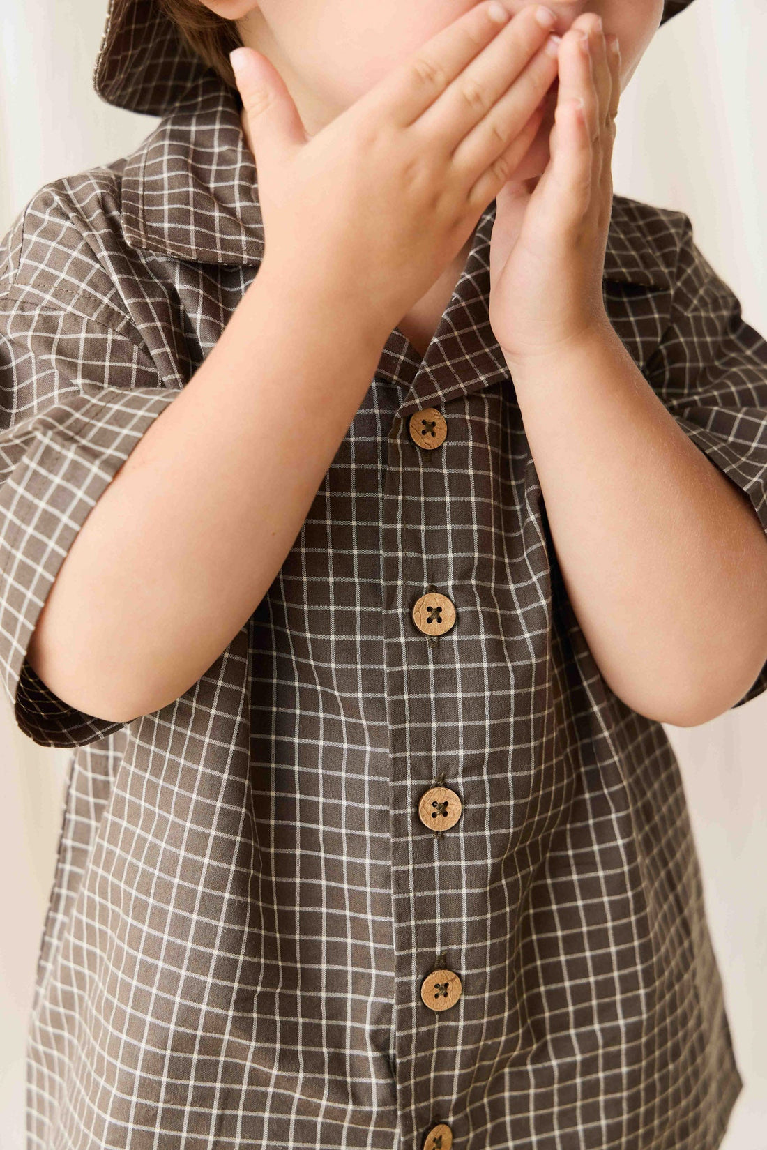 Organic Cotton Silas Shirt - Coffee Grid Childrens Shirt from Jamie Kay Australia