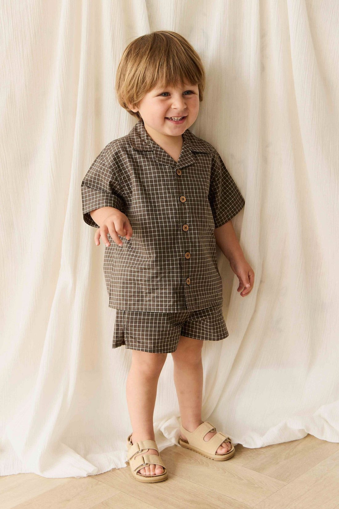 Organic Cotton Silas Shirt - Coffee Grid Childrens Shirt from Jamie Kay Australia