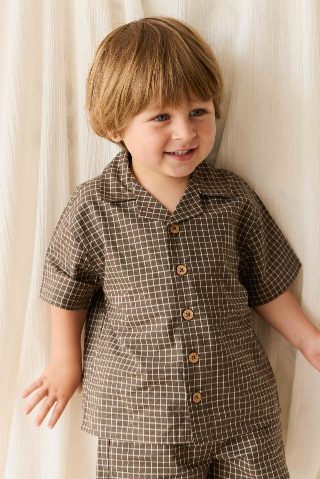 Organic Cotton Silas Shirt - Coffee Grid Childrens Shirt from Jamie Kay Australia