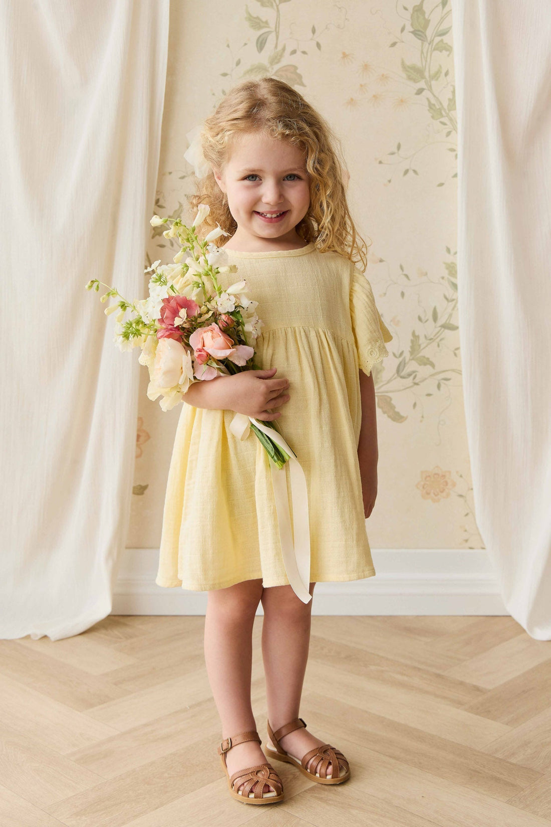 Organic Cotton Muslin Phillipa Dress - Sunshine Childrens Dress from Jamie Kay Australia