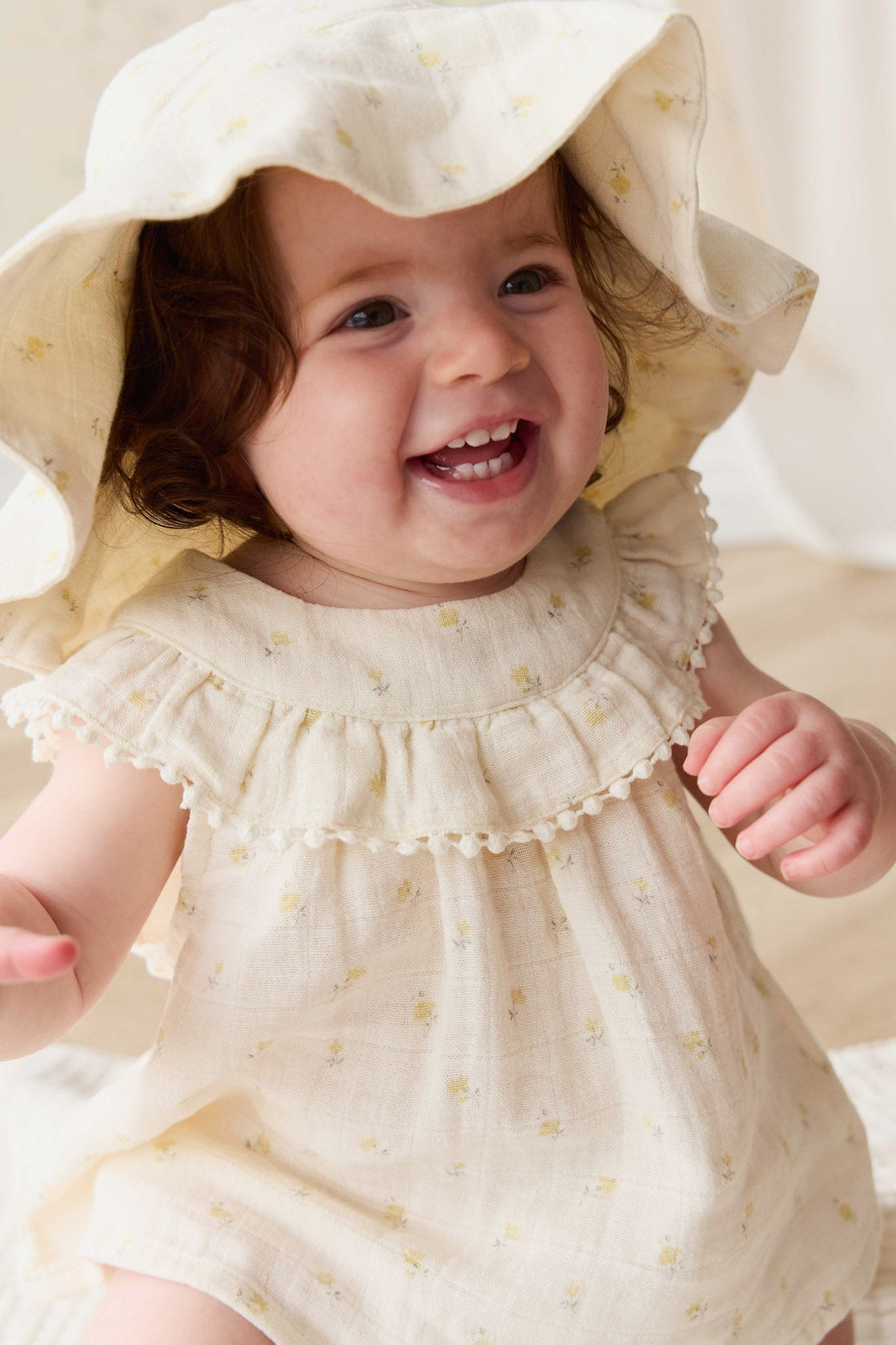 Organic Cotton Muslin Noelle Hat - Vintage Ditsy Childrens Hat from Jamie Kay Australia