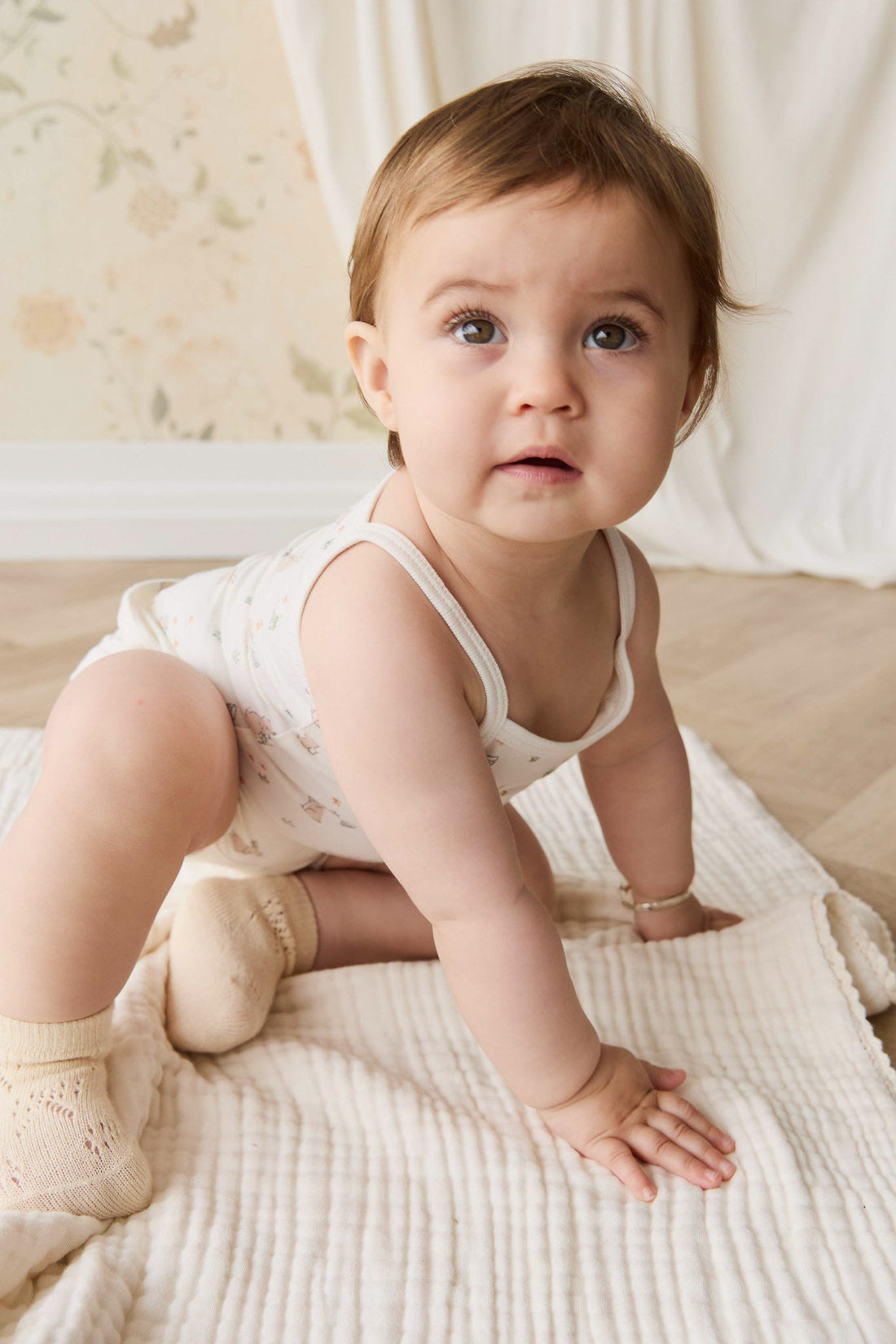 Organic Cotton Jolie Singlet Pyjama Set - Lapin Jardin Crisp Childrens Pyjama from Jamie Kay Australia