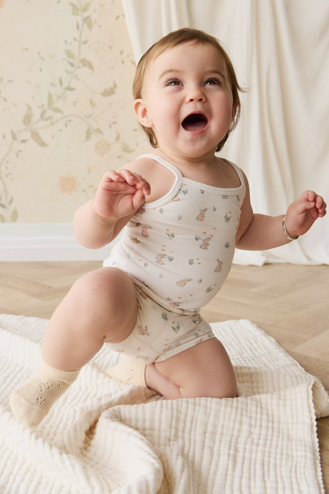 Organic Cotton Jolie Singlet Pyjama Set - Lapin Jardin Crisp Childrens Pyjama from Jamie Kay Australia