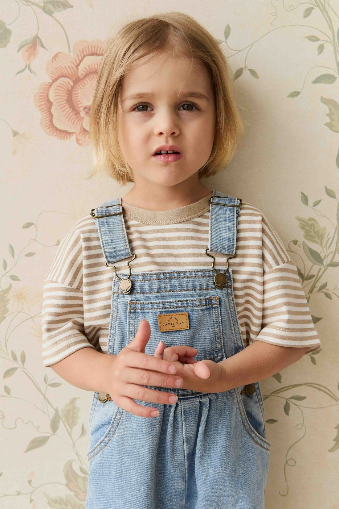 Pima Cotton Wesley Tee - Slim Stripe Brioche/Cloud Childrens Top from Jamie Kay Australia