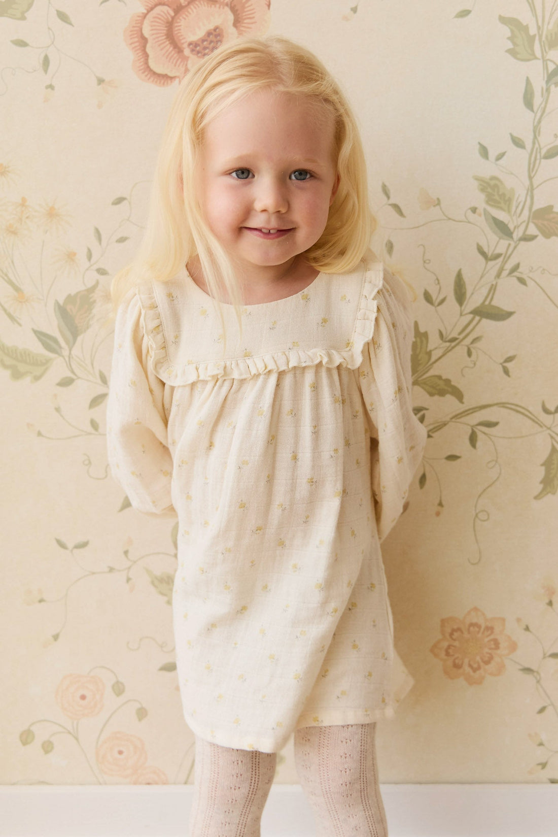 Organic Cotton Muslin Amira Dress - Vintage Ditsy Childrens Dress from Jamie Kay Australia