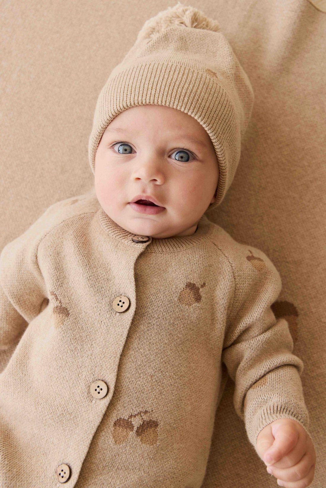 Easton Hat - Forest Acorns Cashew Marle Childrens Beanie from Jamie Kay Australia