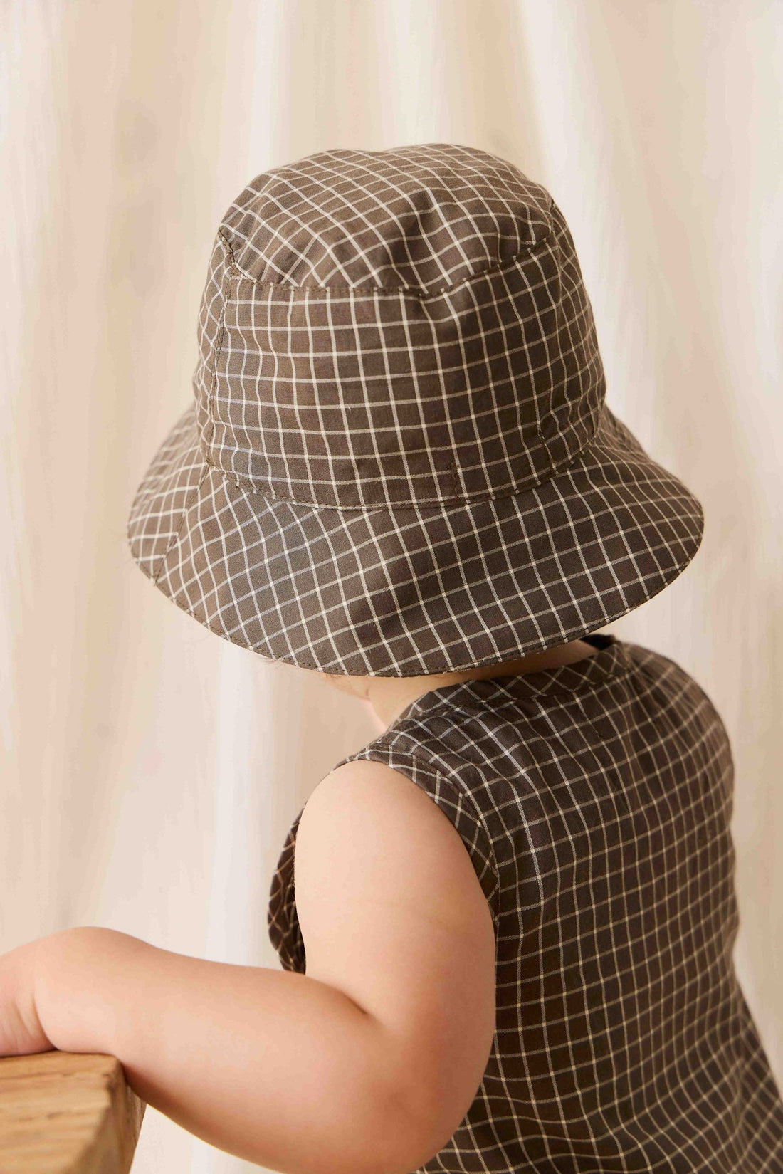 Organic Cotton Bucket Hat - Coffee Grid Childrens Hat from Jamie Kay Australia