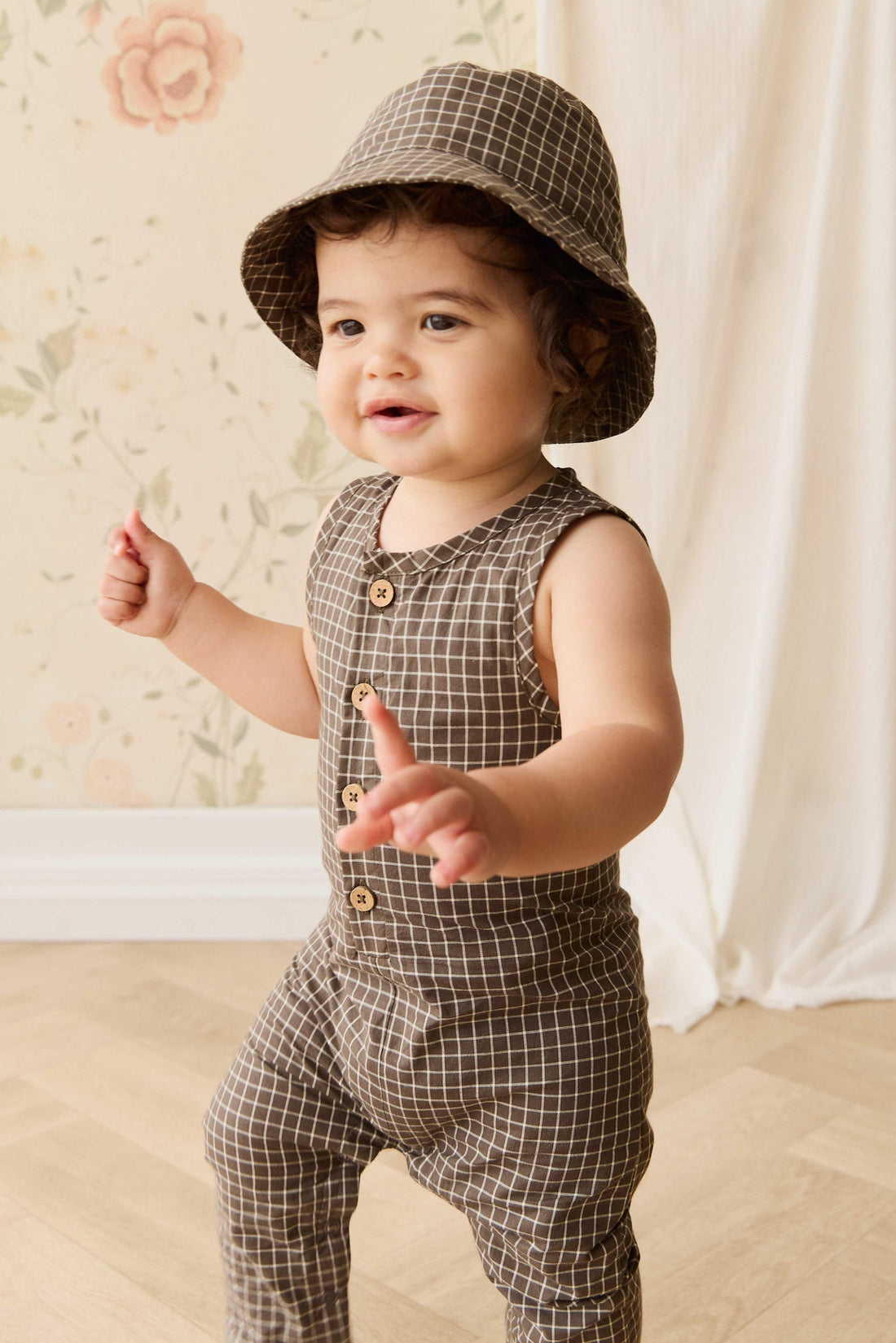 Organic Cotton Milo Jumpsuit - Coffee Grid Childrens Jumpsuit from Jamie Kay Australia