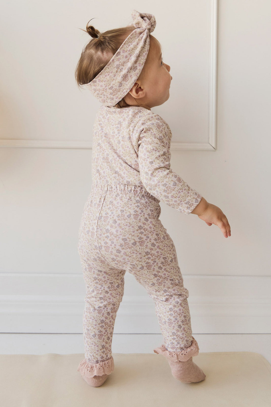 Organic Cotton Everyday Legging - Amber Floral Lilac Ash Childrens Legging from Jamie Kay Australia