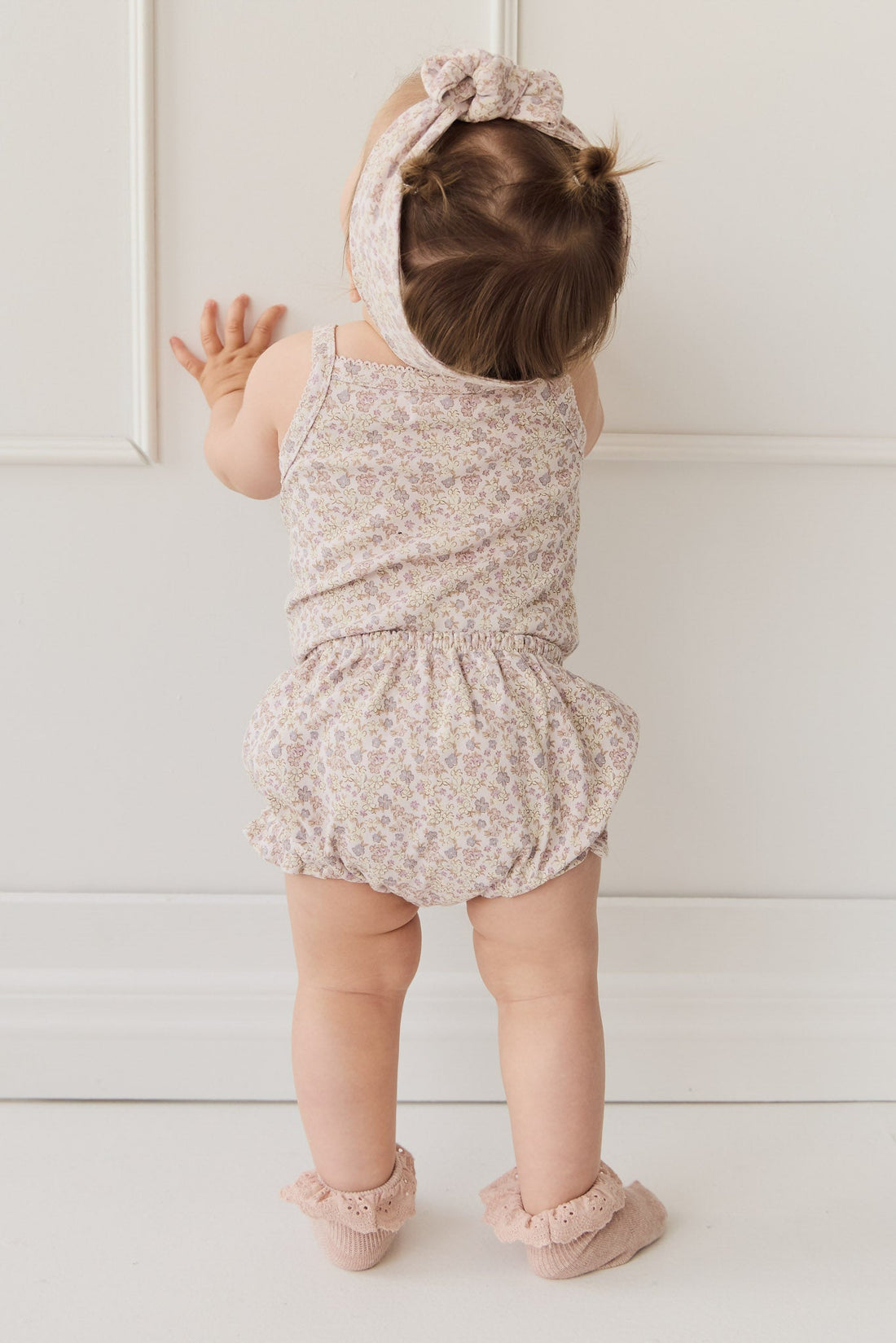 Organic Cotton Bridget Singlet Bodysuit - Amber Floral Lilac Ash Childrens Singlet Bodysuit from Jamie Kay Australia
