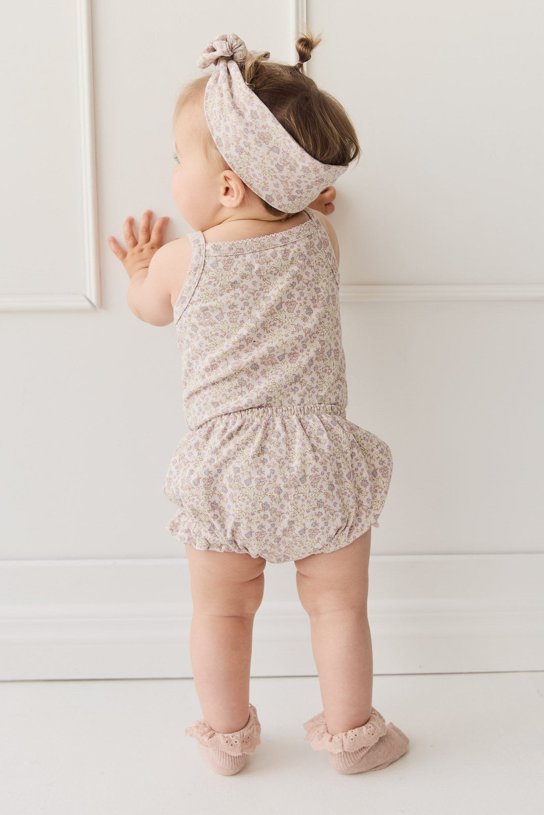 Organic Cotton Bridget Singlet Bodysuit - Amber Floral Lilac Ash Childrens Singlet Bodysuit from Jamie Kay Australia