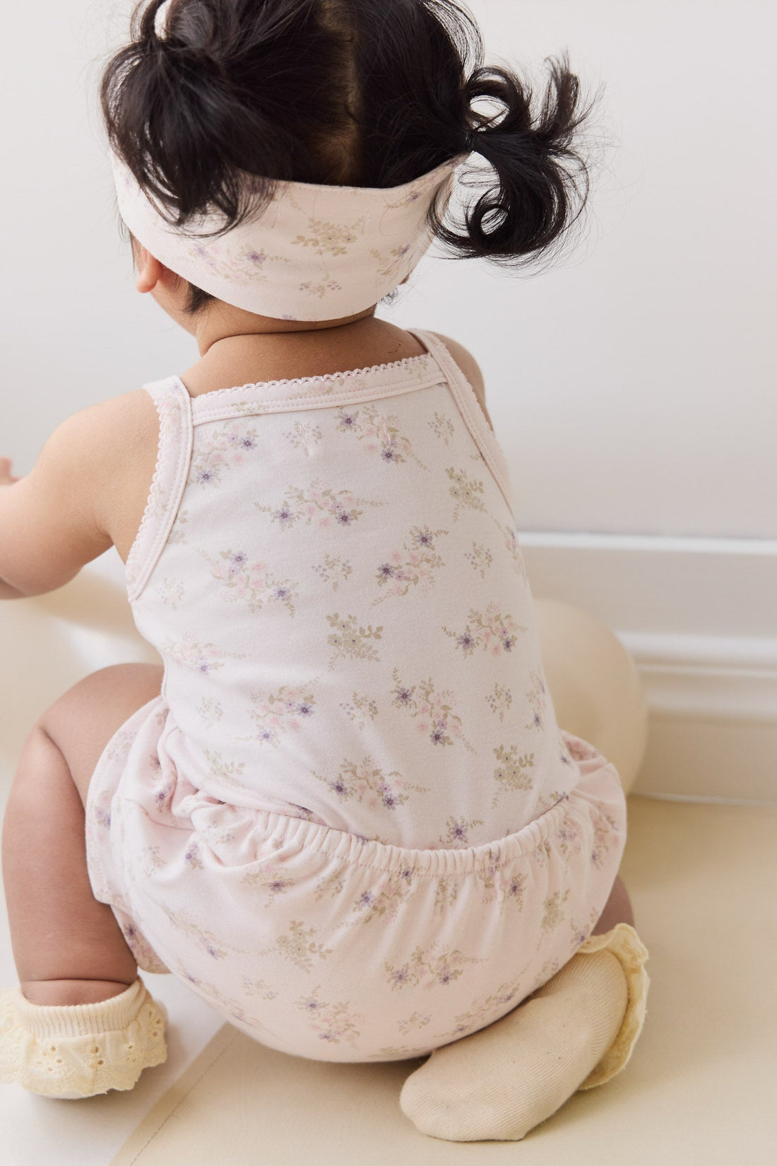 Organic Cotton Bridget Singlet Bodysuit - Sweet Pea Floral Childrens Singlet Bodysuit from Jamie Kay Australia
